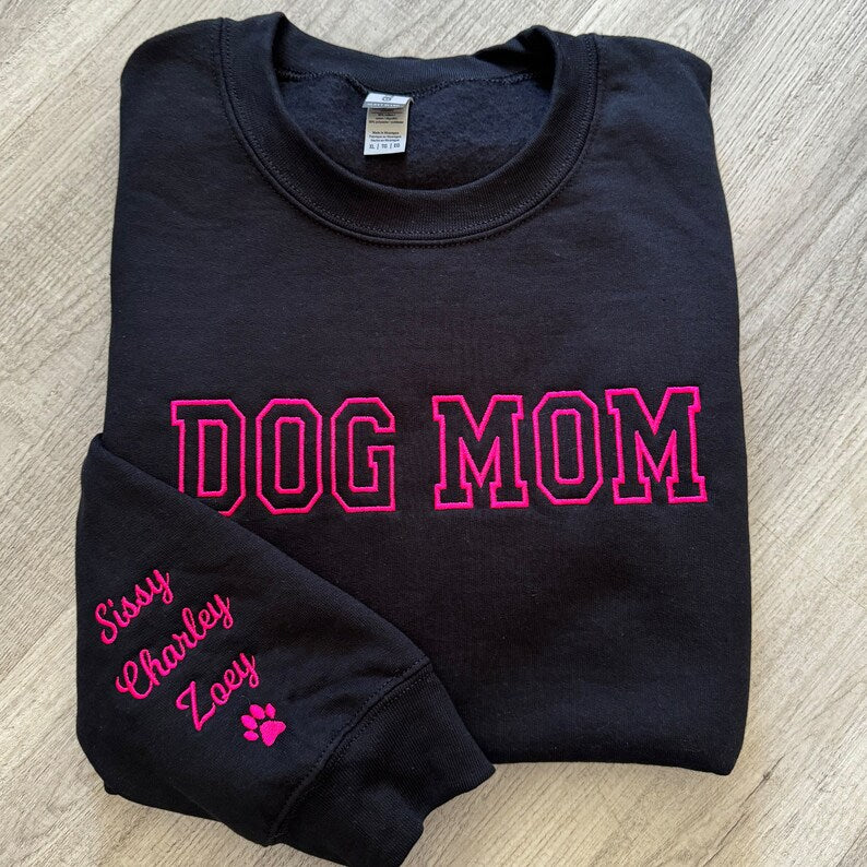 Custom Embroidered Cat Mom crewneck sweatshirt Gift for Mom Cat Mom Pullover cat mom gift names on sleeve cat mama sweatshirt cat lover