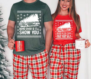 Bend Over and I'll Show You Christmas Couple Matching T-Shirt, Griswold Family Shirt, Cute Christmas Tree T-Shirt, Christmas Vacation Shirt