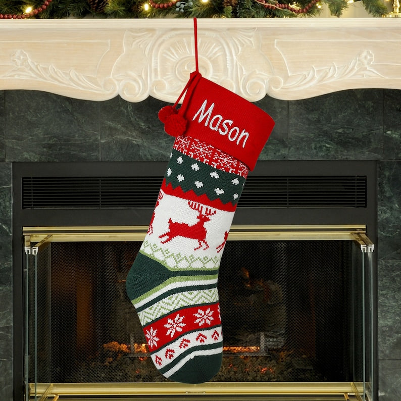 Personalized Knitted Christmas Stockings,Name Embroidered Christmas Stocking,Cable Knit Personalized Family Stockings,Custom Stockings