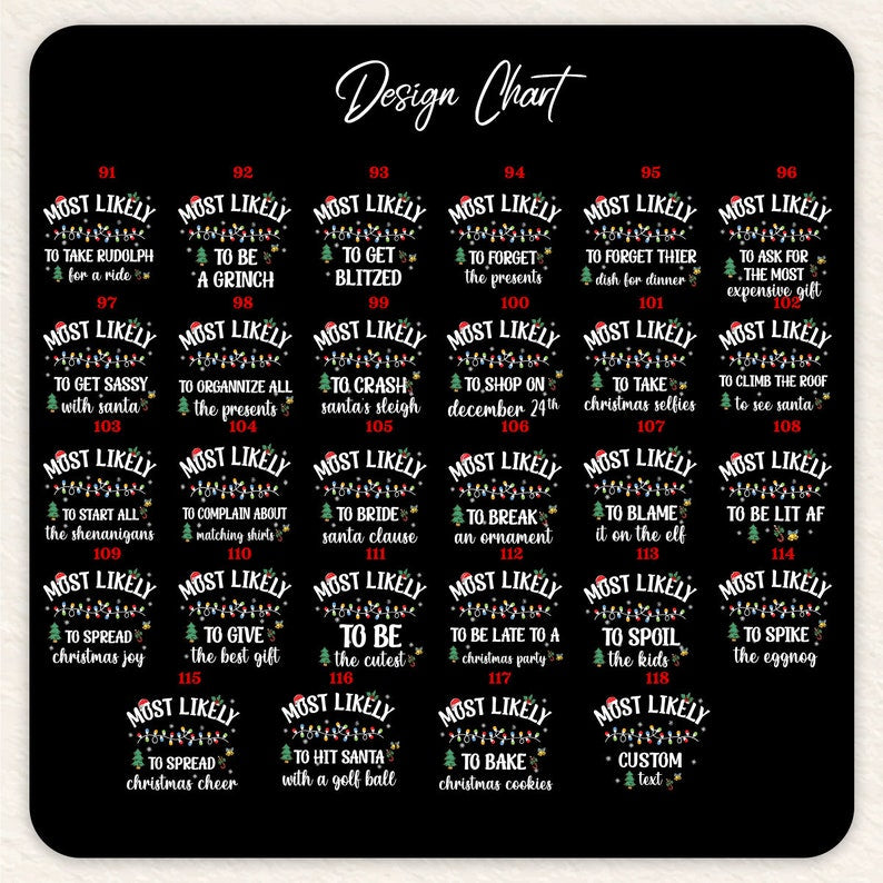 118 Quotes Most Likely to Christmas Shirts,Matching Family Christmas Shirts,Funny Christmas 2024 Party Tee,Matching Pajamas,Long Sleeve,Xmas