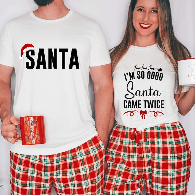 Funny Matching Couples I'm So Good Santa Came Twice Shirt, Adult Humor Matching Couple Shirt, Funny Christmas Matching Tee, Christmas Party