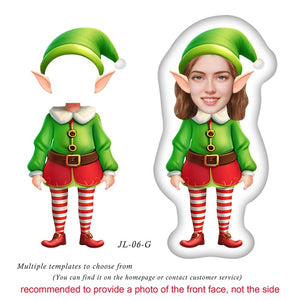 Custom Elf Doll Face Pillow, Personalize Photo Pillow, Girl Christmas Gift, Christmas 3D Elf Toy,Person Face Pillow,Custom Elf Photo Cushion