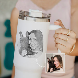 Custom Dog Photo Tumbler, Personalized Christmas Gifts for Dog Mom, Engrave Your Photo on 40oz Tumbler With Handle