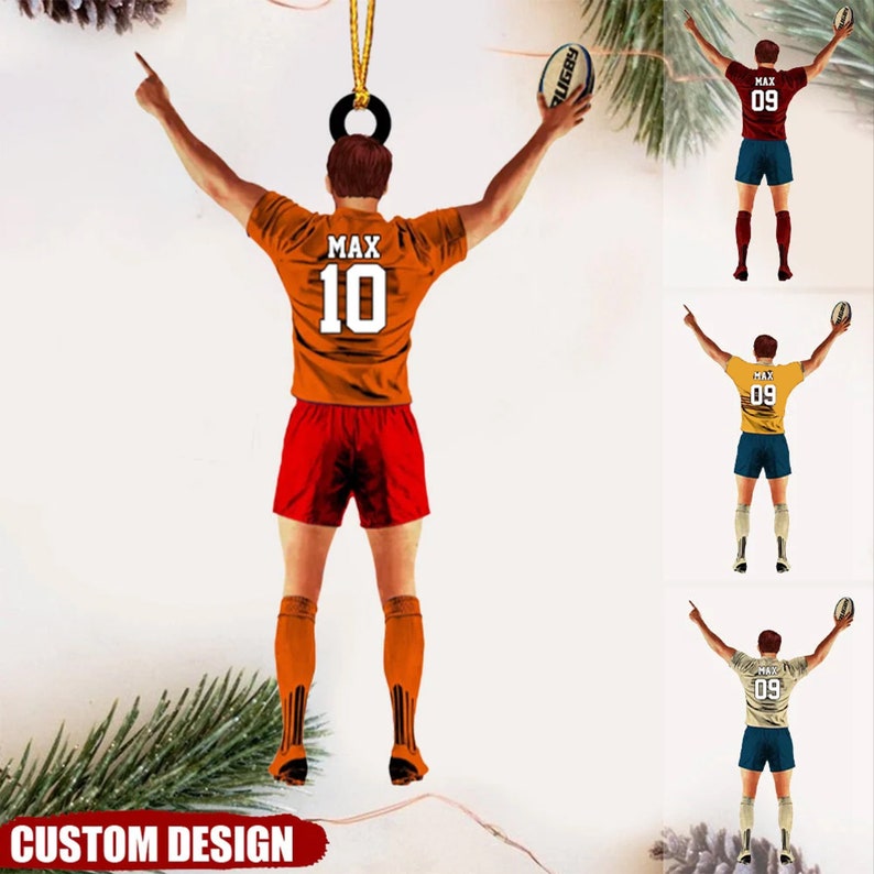 Personalized Rugby Male/Boy/Man Player Acrylic Christmas Ornament, Gift For Rugby Players, Custom Name And Number For Rugby Player