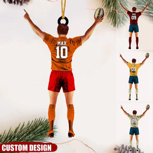 Personalized Rugby Male/Boy/Man Player Acrylic Christmas Ornament, Gift For Rugby Players, Custom Name And Number For Rugby Player