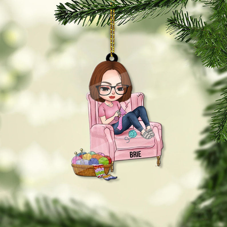 Personalized Crochet Girl Christmas Ornament, Crochet Knowledge Knitting Lover Ornament, Best Gift for Girls, Crochets Yarn Christmas Gifts