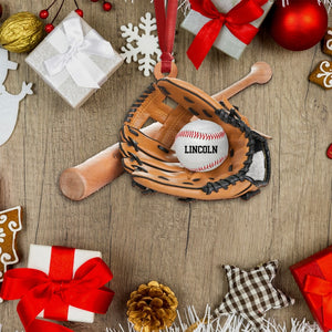 Personalized Baseball Christmas Ornament -Baseball Equipment Wood Ornament-Baseball Custom Ornament-Baseball Team Gift-Christmas Gift