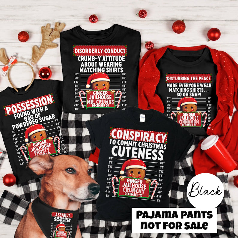 Family Christmas Shirt 2025, Group Matching Christmas outfits, Funny Gingerbread Inmate Christmas Party Tees, Matching Family Christmas Shirts