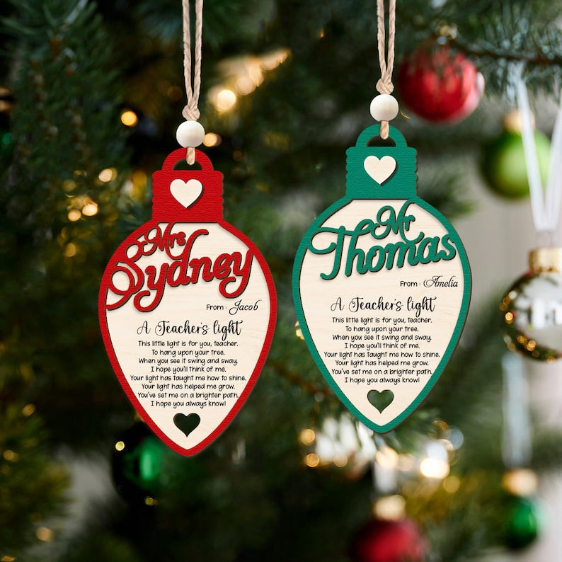A Teachers Light and Apple ornament, Teacher Christmas Ornament Handmade Christmas Ornament, End of Year Gifts