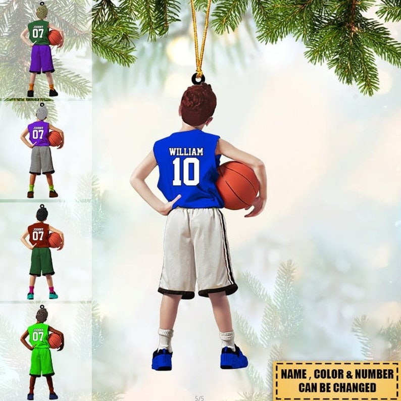 Personalized Basketball Boy Christmas Ornament, Custom Basketball Players Acrylic Ornament, Basketball Keepsake, Basketball Gift For Kid