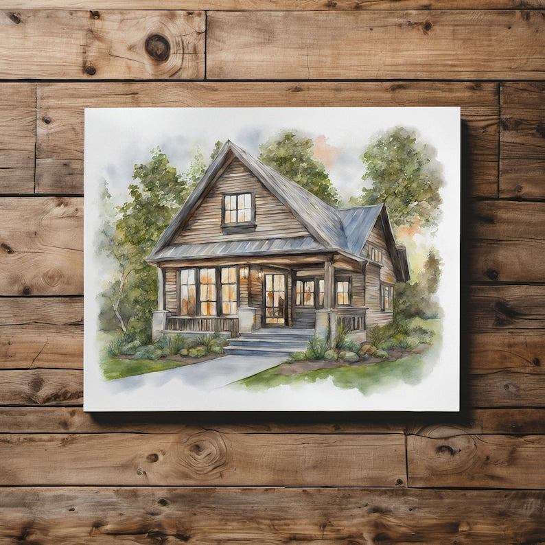 Home portrait canvas, house painting, housewarming gift, our first home sign, home sweet sign, watercolor home, house portrait, realtor gift
