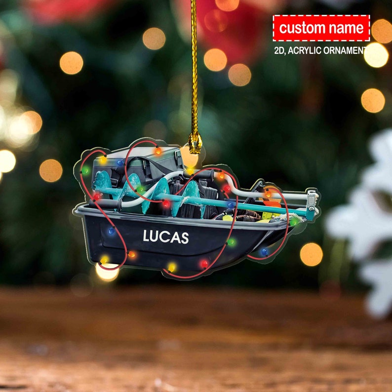 Ice Fishing Sled 2D Ornament, Christmas Ice Fishing Custom Ornament, Fishing Lover Gift, Christmas Gift