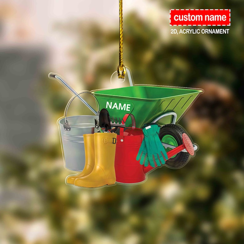 Gardener Tools Ornament, Custom Gardening Ornament, 2D Acrylic Ornament, Gardening Lover Gift, Gardener Gift