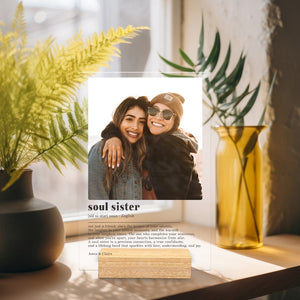 Personalized Soul Sister definition plaque with stand, Custom photo gifts, Birthday gift for her, Gift for best friend, Sister picture frame