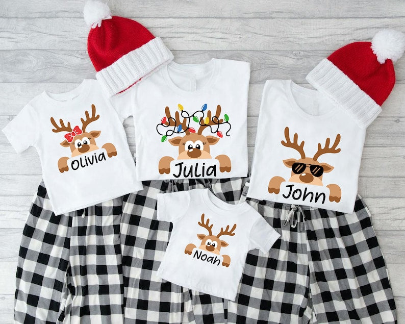 Reindeer Family Christmas Shirt,Personalized Christmas Family Shirt,Custom Family Name Tee,Funny Christmas Tee,Gift For Christmas,Xmas Gift