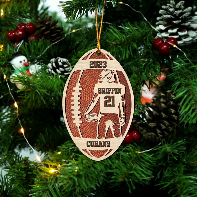 personalized Football Player Wood Christmas Ornament| Custom Name Number Football Player Art| Senior Football Keepsake| Football Lovers Gift