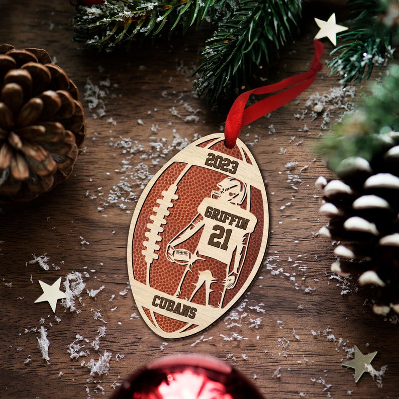 personalized Football Player Wood Christmas Ornament| Custom Name Number Football Player Art| Senior Football Keepsake| Football Lovers Gift