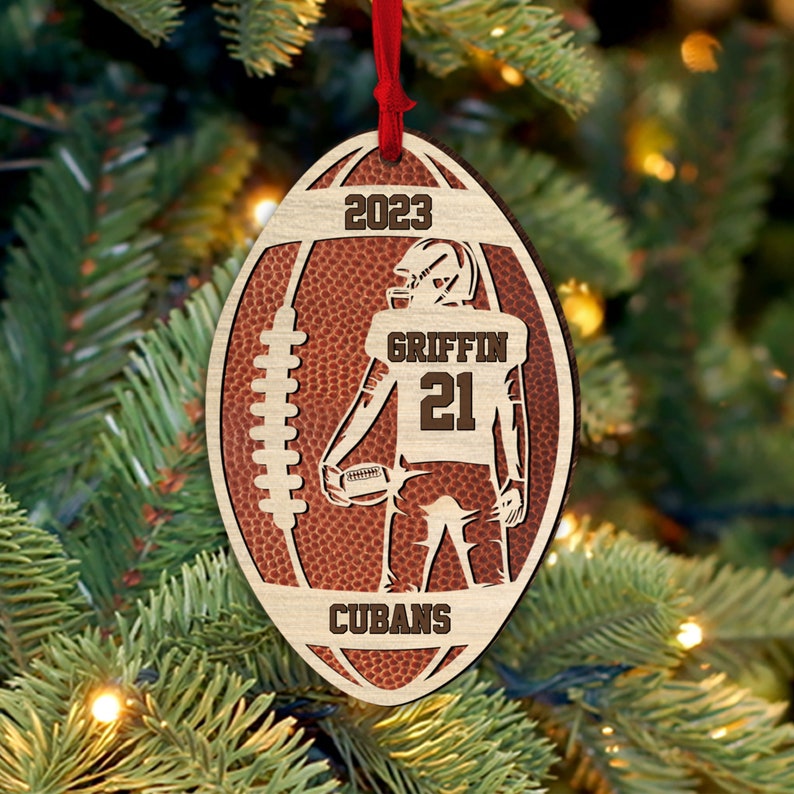 personalized Football Player Wood Christmas Ornament| Custom Name Number Football Player Art| Senior Football Keepsake| Football Lovers Gift