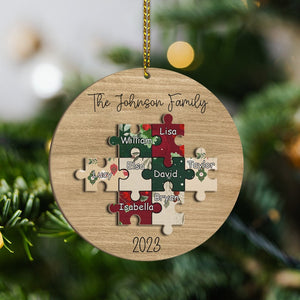 Pieces of our Family, Family Christmas Keepsake, 2024 Family Ornament Custom Puzzle, Family 2 Layer Wooden Ornament, Family Names Ornament