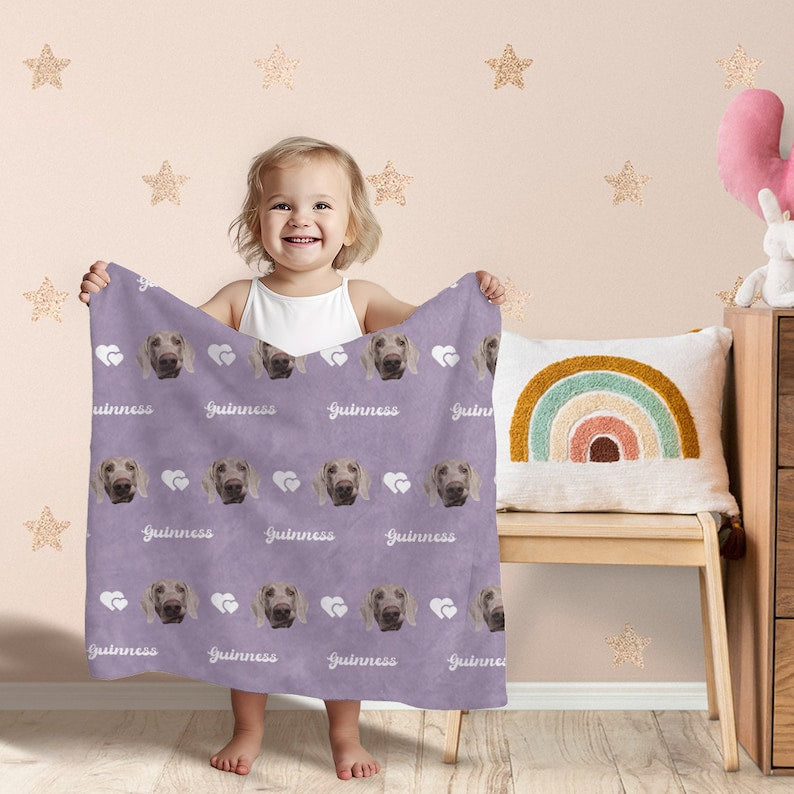 Custom Pet Blanket,Pet Photo Blanket with Name,Pet Head Face Blanket,Personalized Pet Blanket, Blankets for Dog and Cats, Memorial Blanket