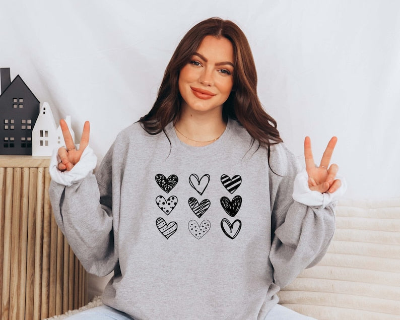 Womens Valentines Hearts Sweatshirt, Valentine's Day Shirt, Nine Hearts Valentine, Valentine Sweatshirt, Women's Valentines Day Sweatshirt