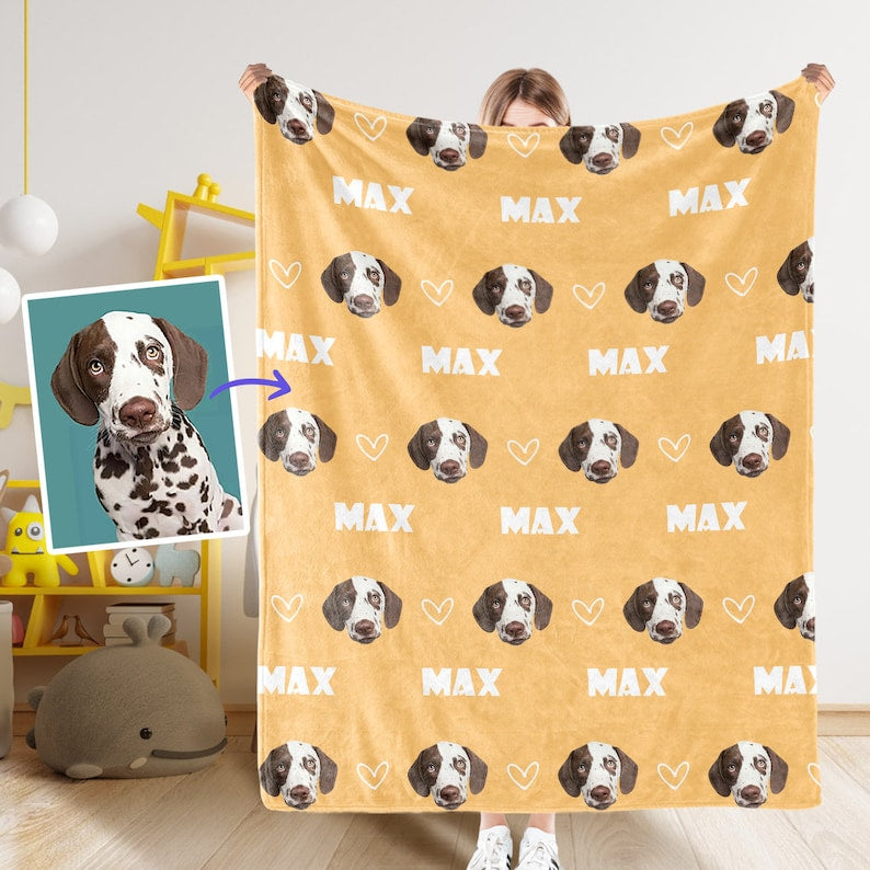 Custom Pet Blanket,Pet Photo Blanket with Name,Pet Head Face Blanket,Personalized Pet Blanket, Blankets for Dog and Cats, Memorial Blanket
