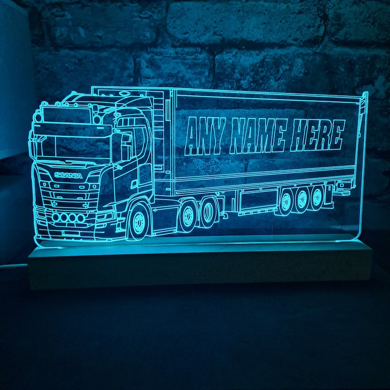 Personalised Lorry with Trailer LED Lamp, Scan Lorry with Trailer, Personalised Truck, Truck with Trailer, Lorry Gift, Trucker Gift, Light