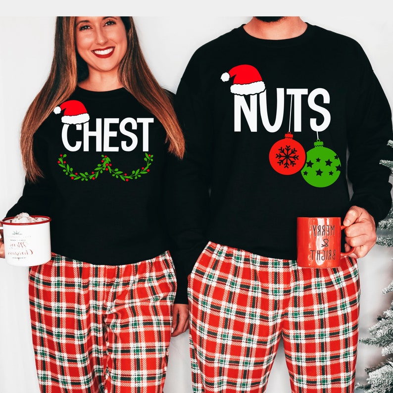 Couples Christmas Shirts, Funny Christmas Shirt Gift for Couple Chest Nuts Shirt Boyfriend Christmas Gift Husband Ugly Christmas Sweater Men