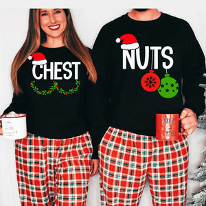Couples Christmas Shirts, Funny Christmas Shirt Gift for Couple Chest Nuts Shirt Boyfriend Christmas Gift Husband Ugly Christmas Sweater Men