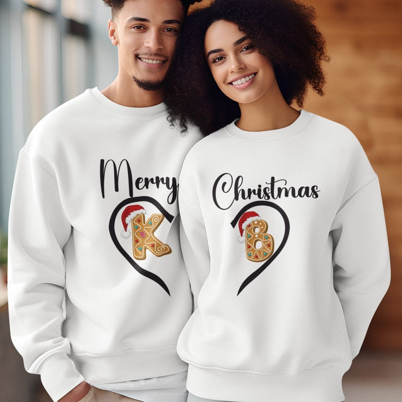 Personalized Couple Christmas Shirt, Merry Xmas Couple Hoodie Sweatshirt Tshirt for Wife Husband, Custom Name Family Matching T-shirt Gift