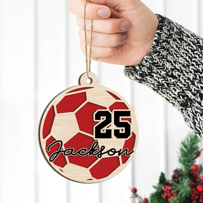 Personalized Soccer Layered Wood Ornament, Custom Soccer Player Christmas Tree Ornament, Soccer Christmas Home Decor, Gift for Soccer Lover