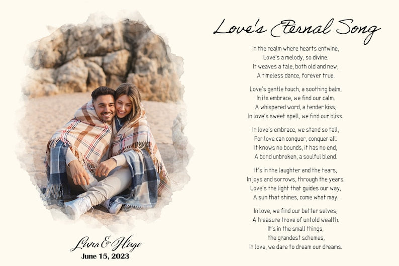 Custom Canvas Print With Poem | Lyrics Wall Art With Custom Photo | Anniversary Gift