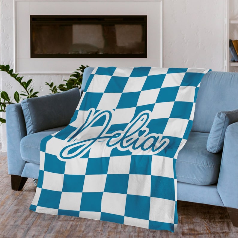 Custom Checker Pattern Blanket Custom Blanket With Name Vintage Blanket Personalized Gift Blanket Christmas Gift