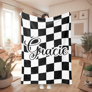 Custom Checker Pattern Blanket Custom Blanket With Name Vintage Blanket Personalized Gift Blanket Christmas Gift