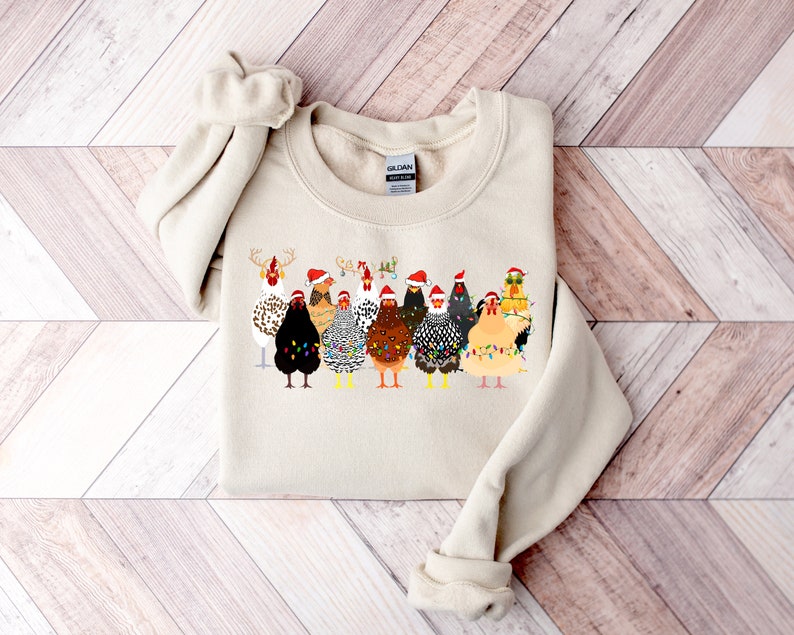 Cute Christmas Chickens Sweatshirt, Christmas Farm Animals Sweatshirt, Womens Christmas Chicken Sweatshirt,Christmas Holiday Sweatshirt Gift
