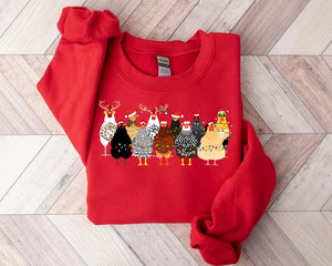 Cute Christmas Chickens Sweatshirt, Christmas Farm Animals Sweatshirt, Womens Christmas Chicken Sweatshirt,Christmas Holiday Sweatshirt Gift