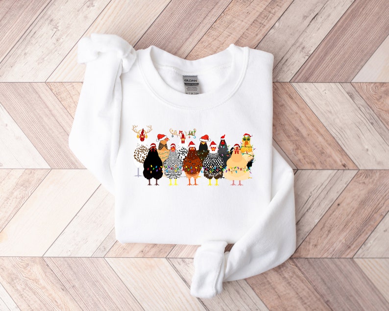 Cute Christmas Chickens Sweatshirt, Christmas Farm Animals Sweatshirt, Womens Christmas Chicken Sweatshirt,Christmas Holiday Sweatshirt Gift