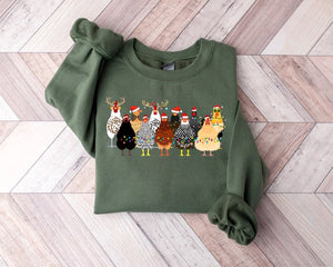 Cute Christmas Chickens Sweatshirt, Christmas Farm Animals Sweatshirt, Womens Christmas Chicken Sweatshirt,Christmas Holiday Sweatshirt Gift