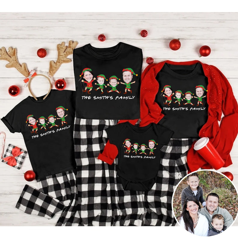 Personalized Family Elf Christmas Shirt: Custom Photo Cotton Tee