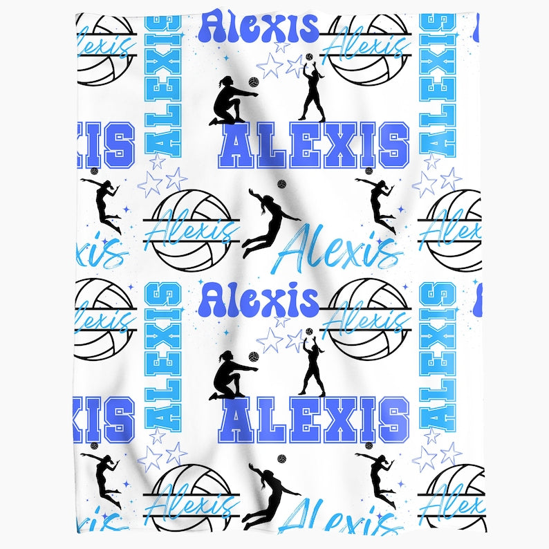 Volleyball Girl Personalized Blanket, Custom Girl Name Collage with Volleyball Pattern, Gift for Volleyball Player, Custom Team Throw