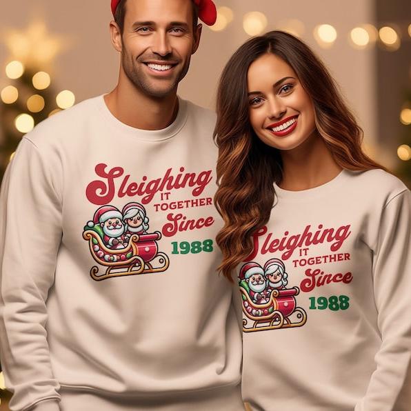 Personalized Couples Christmas Sweatshirt, Custom Holiday Sweatshirt, Couple Sweater, His and Hers Couple Shirts, Together Since