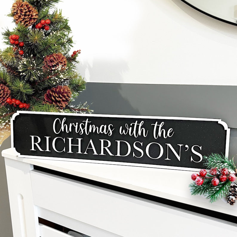 Personalised Christmas Sign Holiday Decor Wall Family Name Street Sign Railway Gift