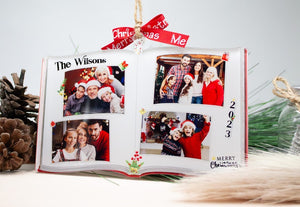 Photo Book Shaped Ornament, Personalized Custom Photo Print, Perfect Gift for Loved Ones, Customizable Gifts for Christmas Tree, Family Name