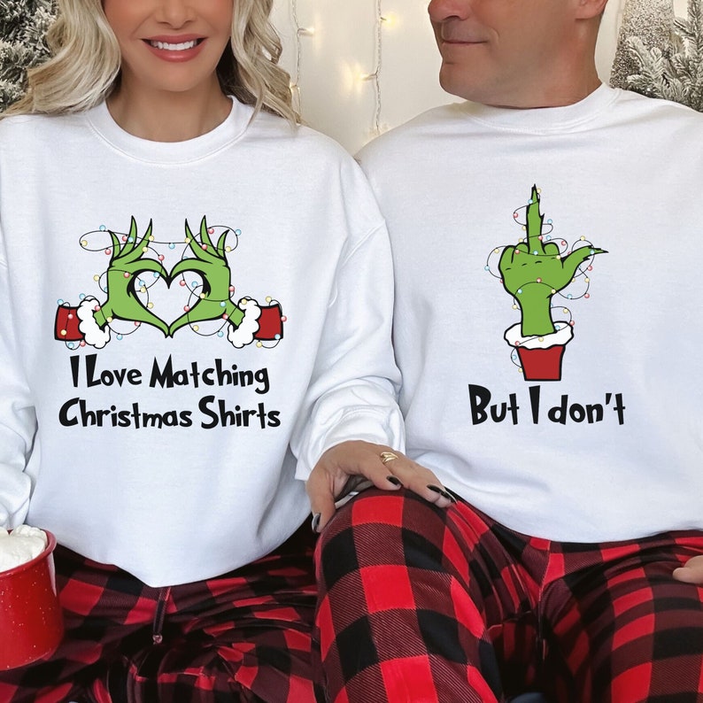 Couples Matching Christmas Shirts Funny, Matching Top Christmas Pajamas, Funny Xmas Tshirt Matching Christmas TShirts Ugly Sweater Party Tee