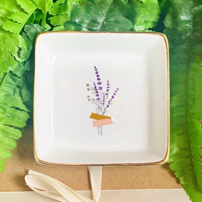 Custom Floral Trinket Tray-Personalized Jewelry Dish-Bridal Shower Gift-Mother's Day Gift-Bride Gift-Bridesmaid Gift-Daughter Birthday Gift