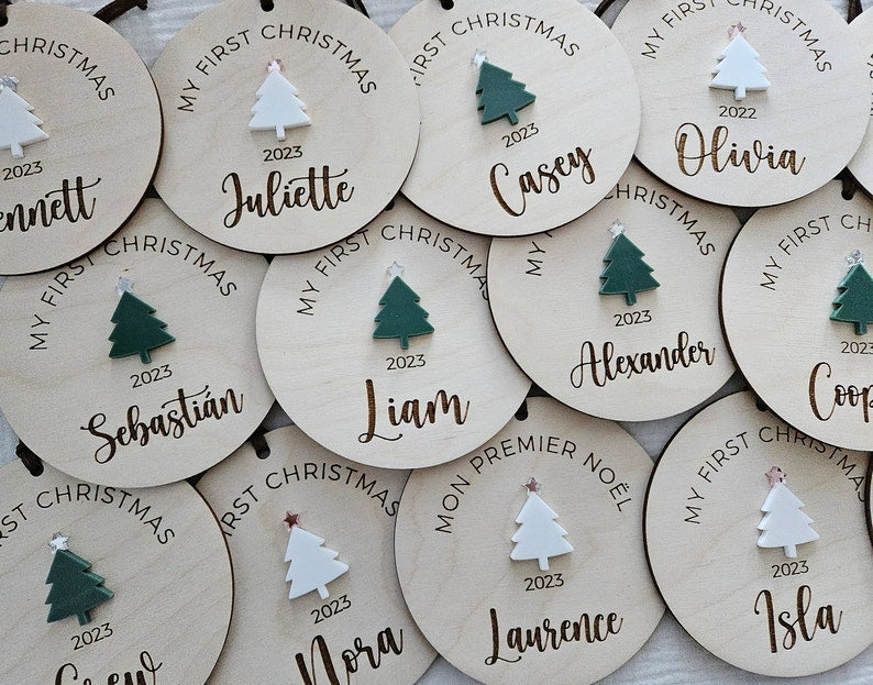 Baby's First Christmas Ornament | Personalized Baby's Name Ornament | First Christmas 2024 Wood Acrylic Sign