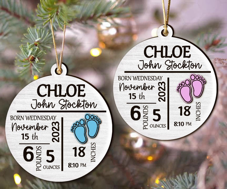 Birth Announcement Ornament, Newborn Baby Birth Stats Keepsake Christmas Ornament, Custom Baby Shower Gift, Nursery Decor
