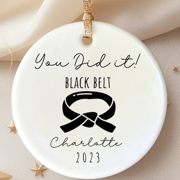 Custom black belt ornament, personalized Karate gift for black belt achievement keepsake, Martial arts Christmas ornament, belt ranking gift