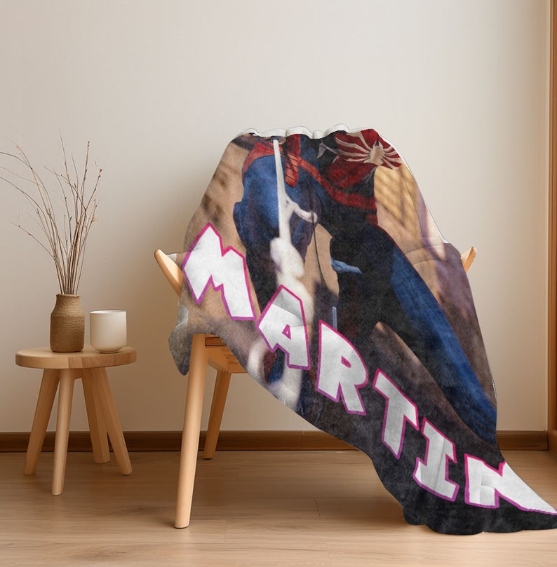 Custom Cartoon Blanket with Face, Blanket with Cartoon Name, Funny Christmas Gifts, Superhero Spider Man Blanket, Captain America Blanket