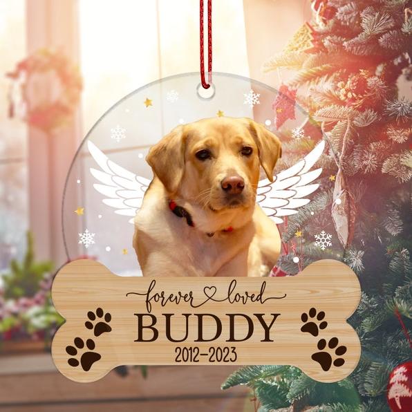 Dog Memorial Ornament, Custom Dog Photo Ornament, Dog Christmas Ornaments Personalized, Pet Loss Keepsake, Forever Loved Dog Ornament